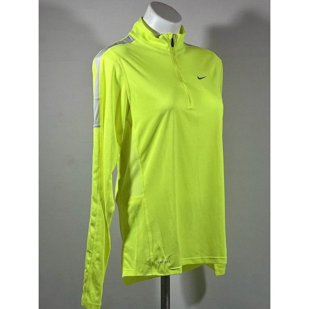 Nike Dri Fit Running Pullover Mens‎ Small Neon Green Quarter Zip Athletic